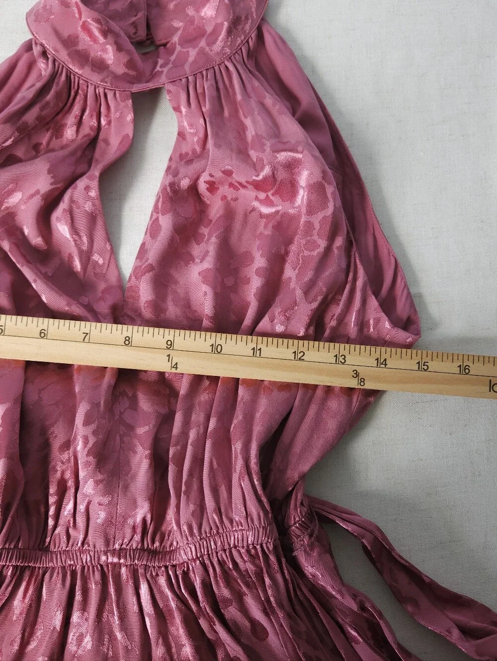 Anthropologie Pink Satin Jacquard Halter Mini Dress Tie Waist‎ Womens XS